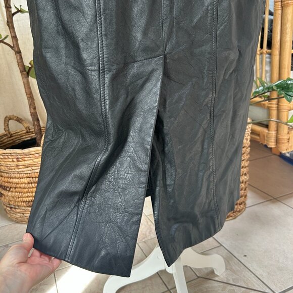 Vintage 90s Matrix Grunge Trench Coat Genuine Leather Black Oversized Women's M - Picture 11 of 16